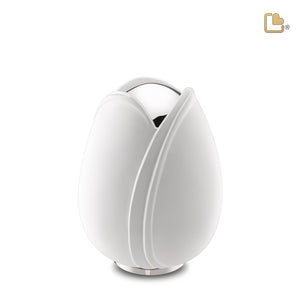 M1055   Tulip Medium Urn White & Pol Silver