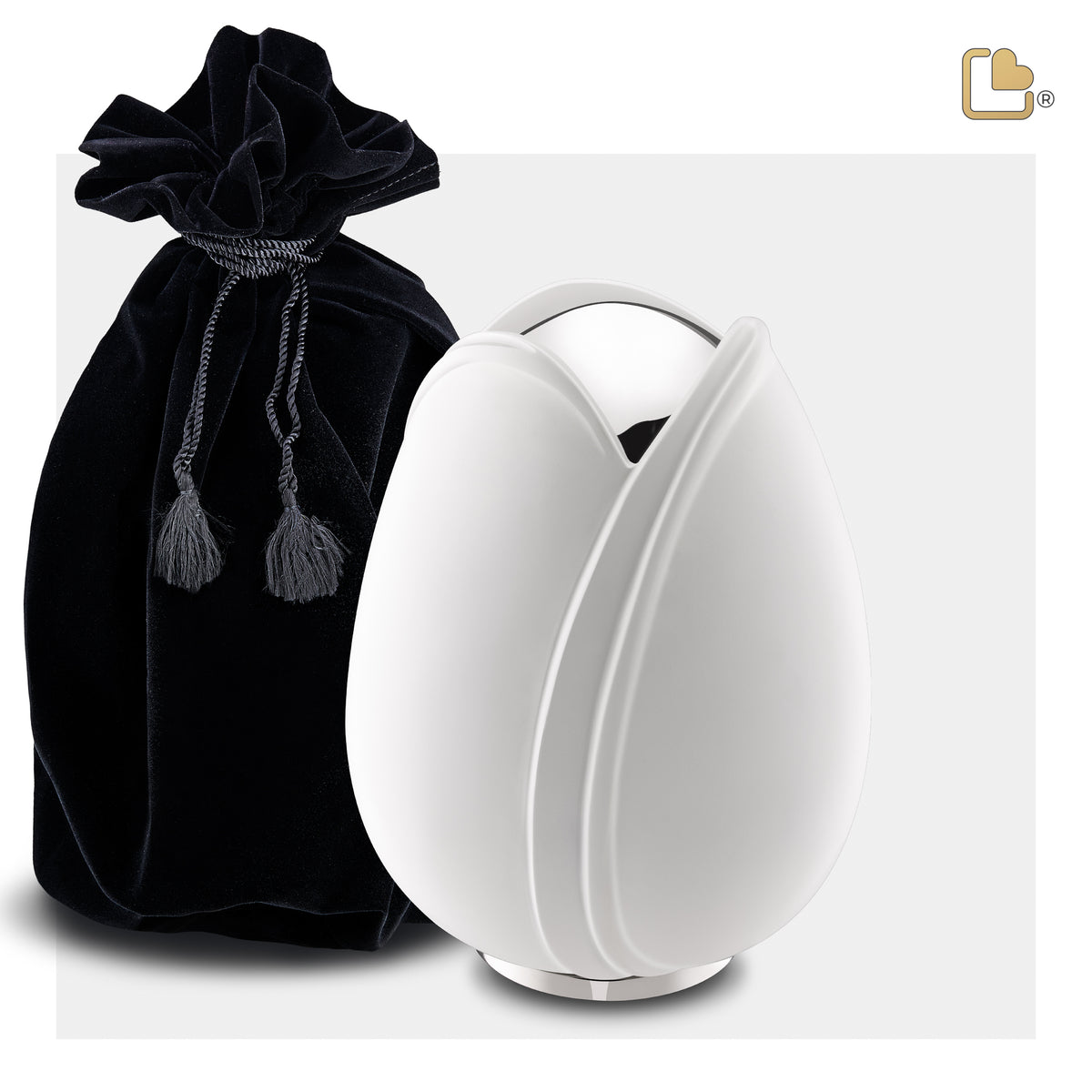 M1055   Tulip Medium Urn White & Pol Silver