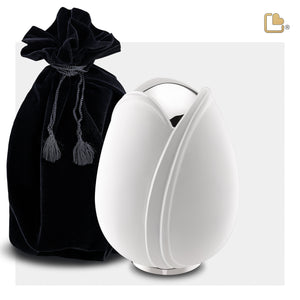 M1055   Tulip Medium Urn White & Pol Silver