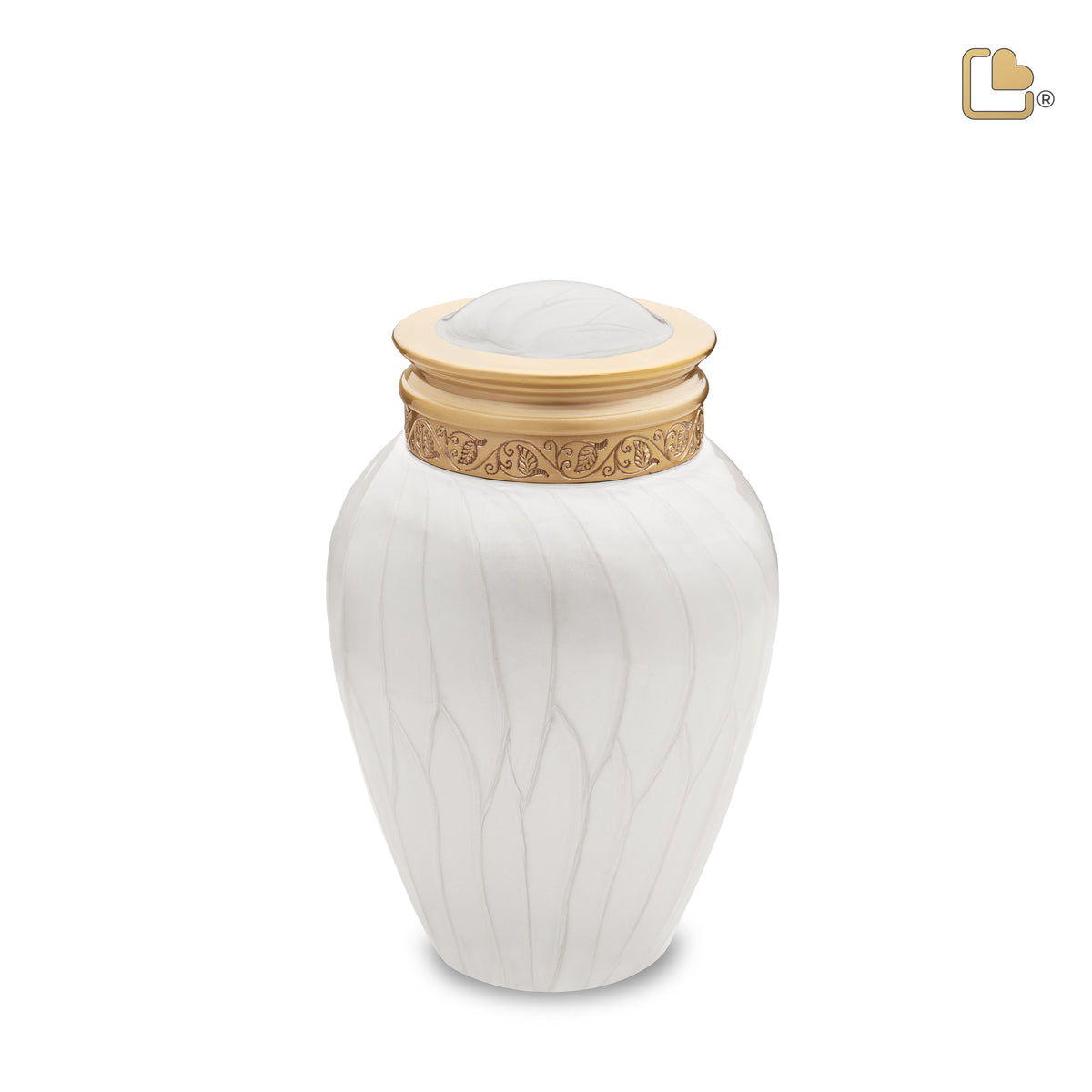 M290   Blessing Medium Urn Pearl White &amp; Bru Gold