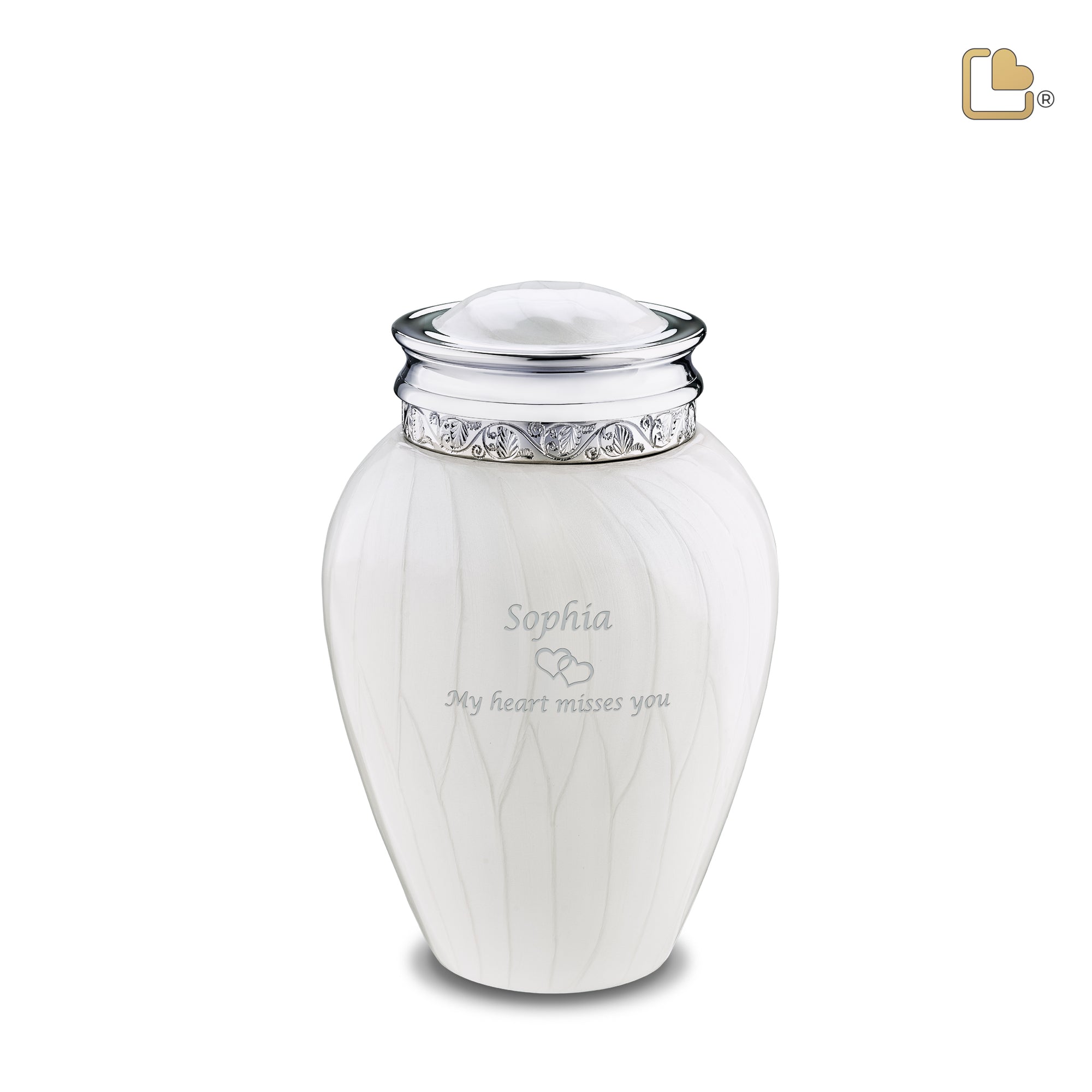 M297   Blessing Medium Urn Pearl White & Pol Silver