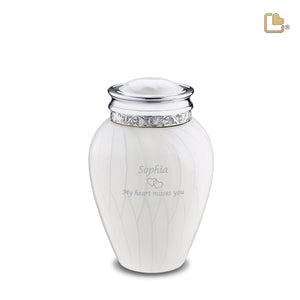 M297   Blessing Medium Urn Pearl White & Pol Silver