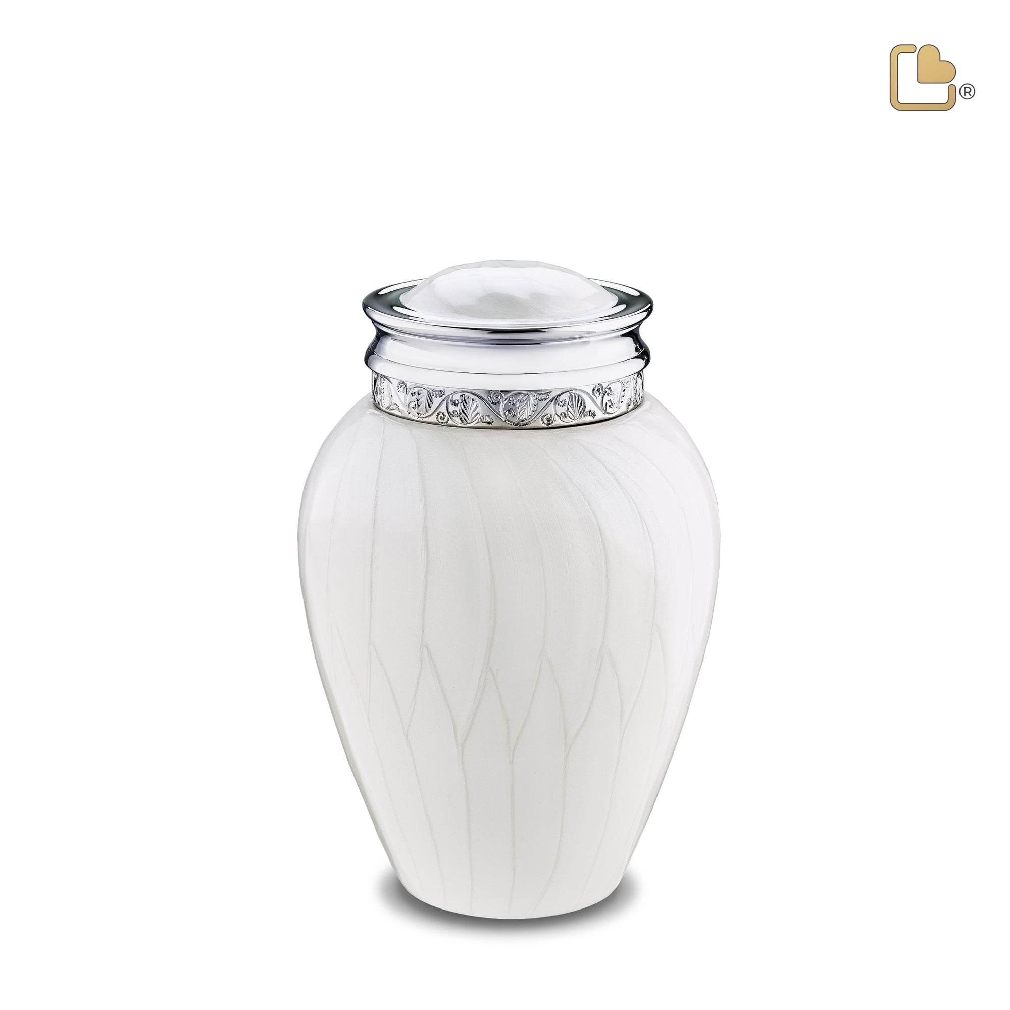 M297   Blessing Medium Urn Pearl White & Pol Silver