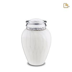 M297   Blessing Medium Urn Pearl White & Pol Silver