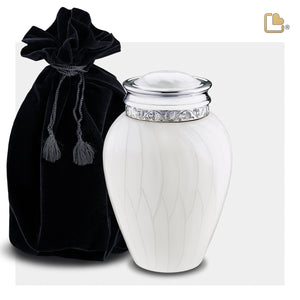 M297   Blessing Medium Urn Pearl White & Pol Silver