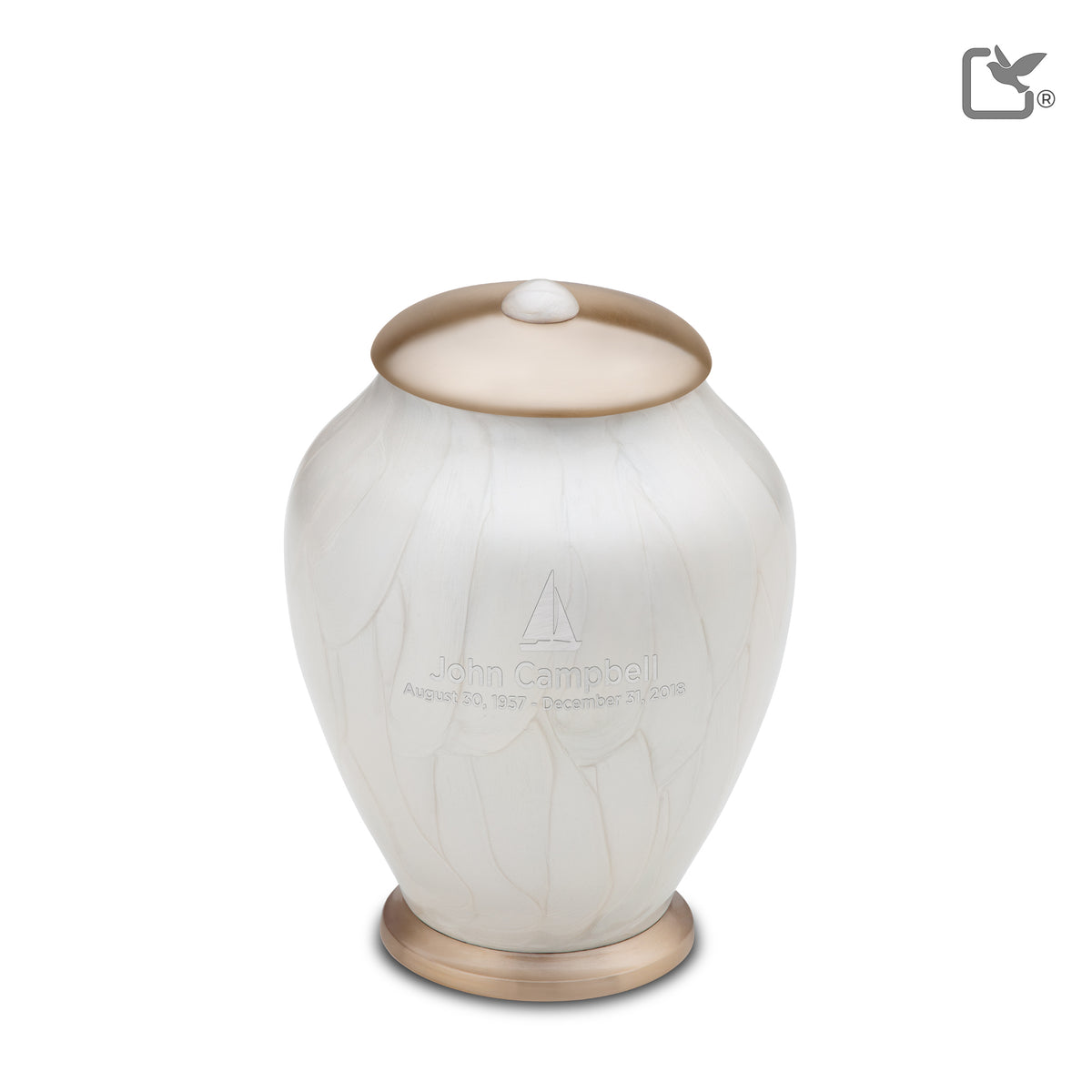 M522   Simplicity Medium Urn Pearl White &amp; Bru Gold