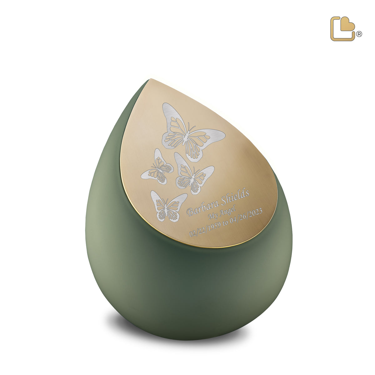 M585   Drop Medium Urn Sage Green &amp; Bru Gold