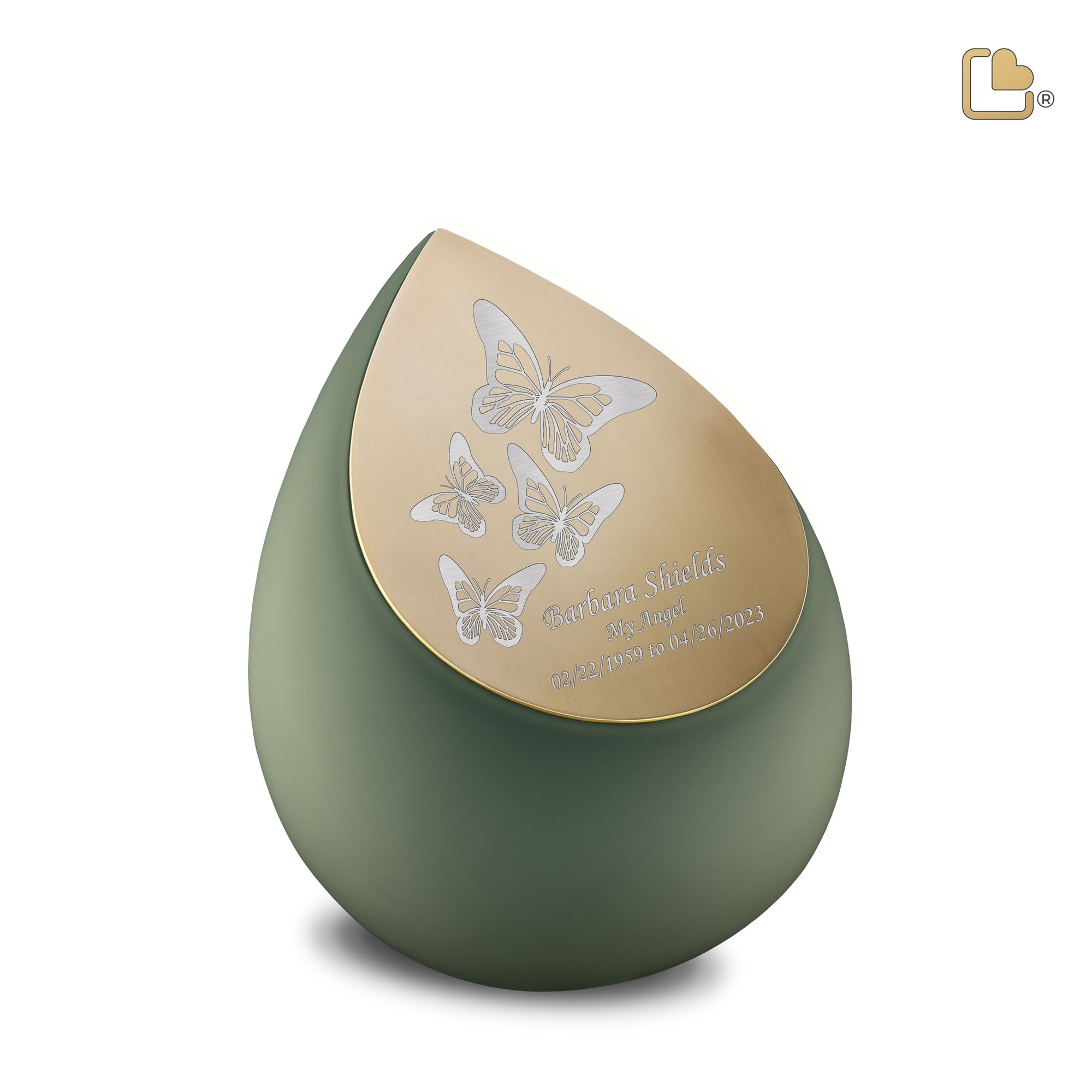 M585   Drop Medium Urn Sage Green & Bru Gold