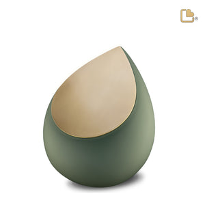 M585   Drop Medium Urn Sage Green & Bru Gold