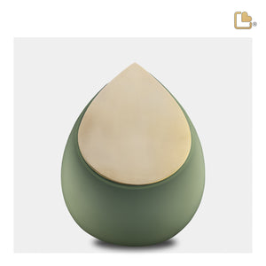 M585   Drop Medium Urn Sage Green & Bru Gold