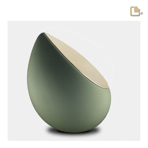 M585   Drop Medium Urn Sage Green & Bru Gold