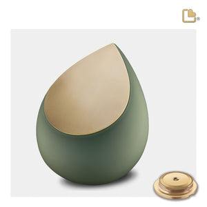 M585   Drop Medium Urn Sage Green & Bru Gold