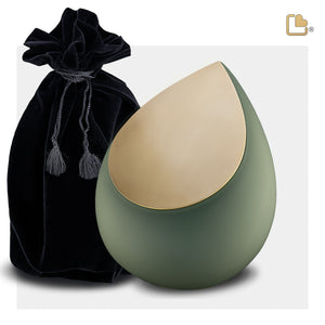 M585   Drop Medium Urn Sage Green & Bru Gold