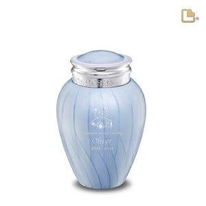 M668   Blessing Medium Urn Pearl Blue & Pol Silver