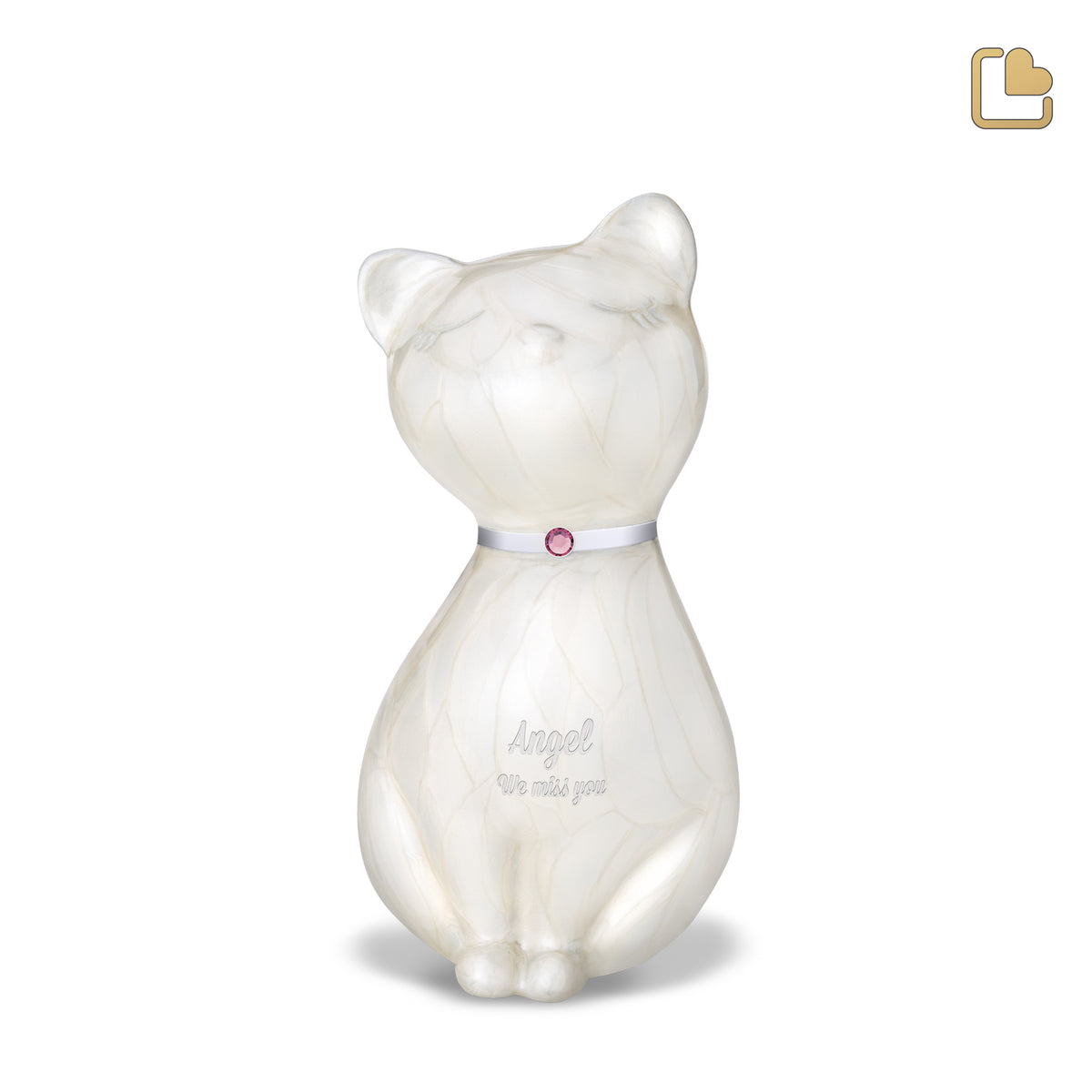 P263   PrincessCat Pet Urn Pearl White & Bru Pewter w/Crystal