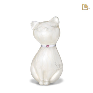 P263   PrincessCat Pet Urn Pearl White & Bru Pewter w/Crystal