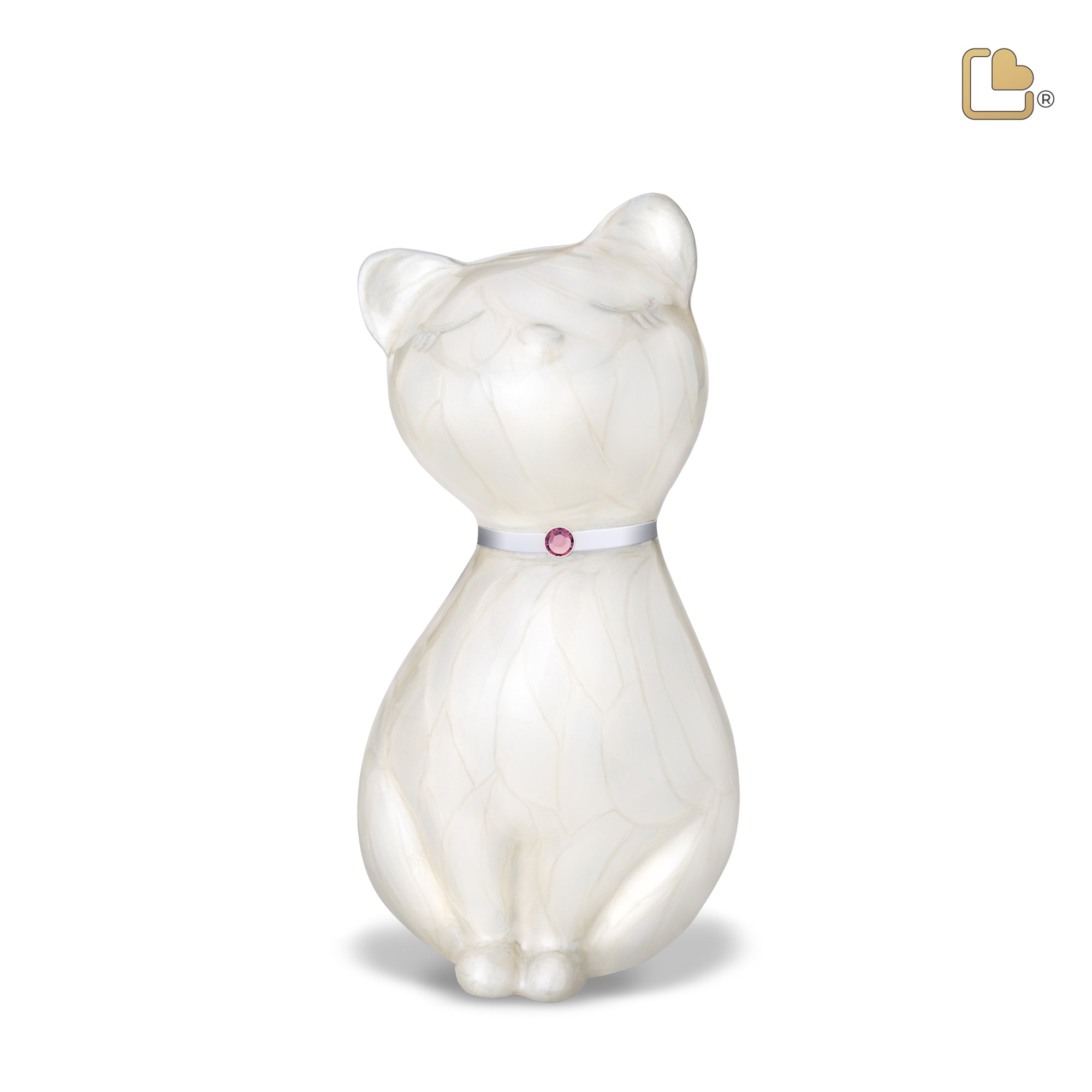 P263   PrincessCat Pet Urn Pearl White & Bru Pewter w/Crystal