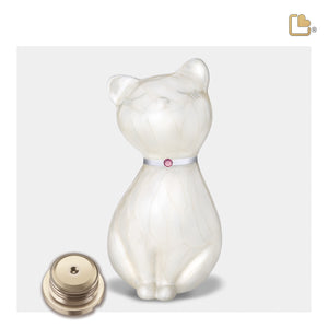 P263   PrincessCat Pet Urn Pearl White & Bru Pewter w/Crystal