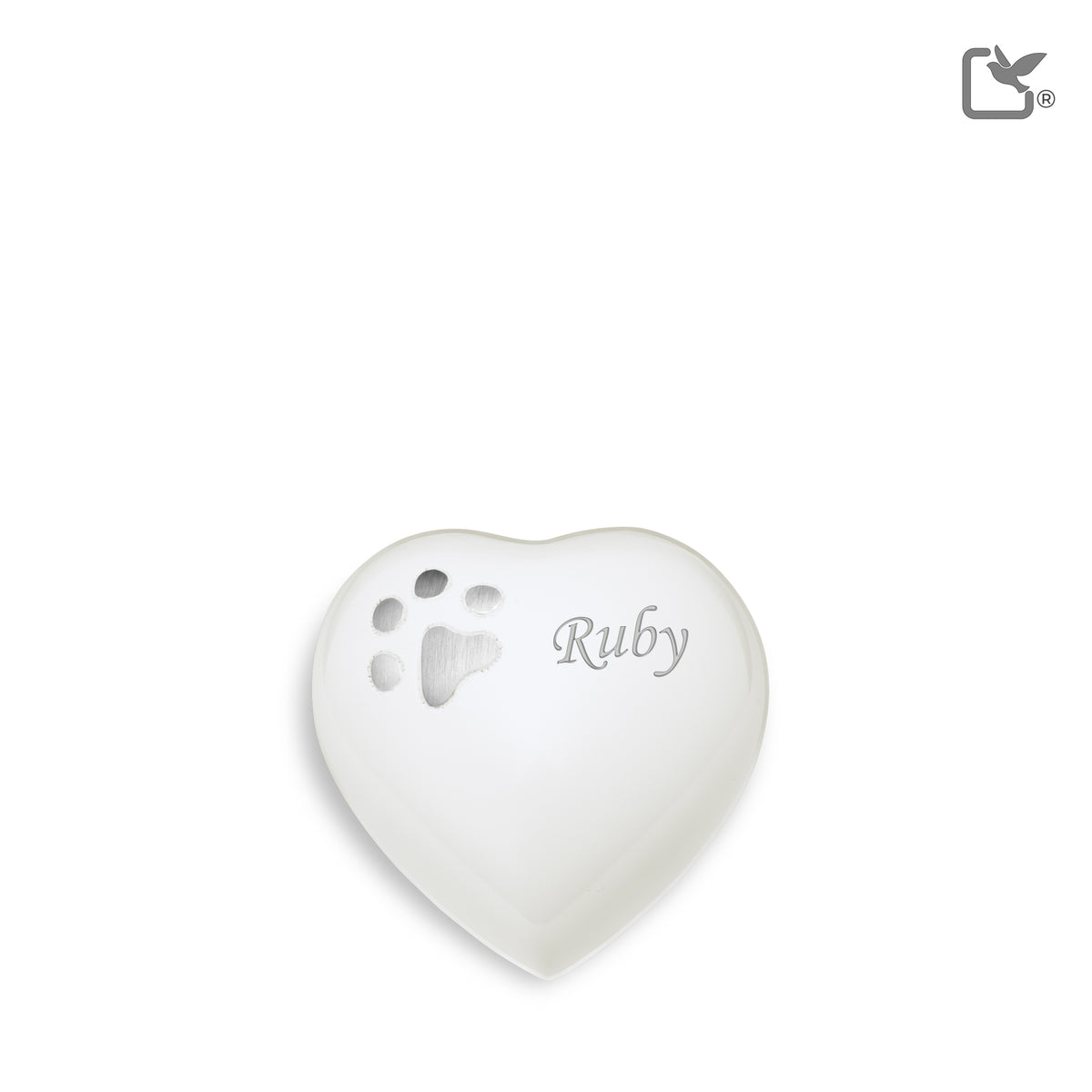 P272K   Keepsake Heart Pet Urn White &amp; Bru Pewter