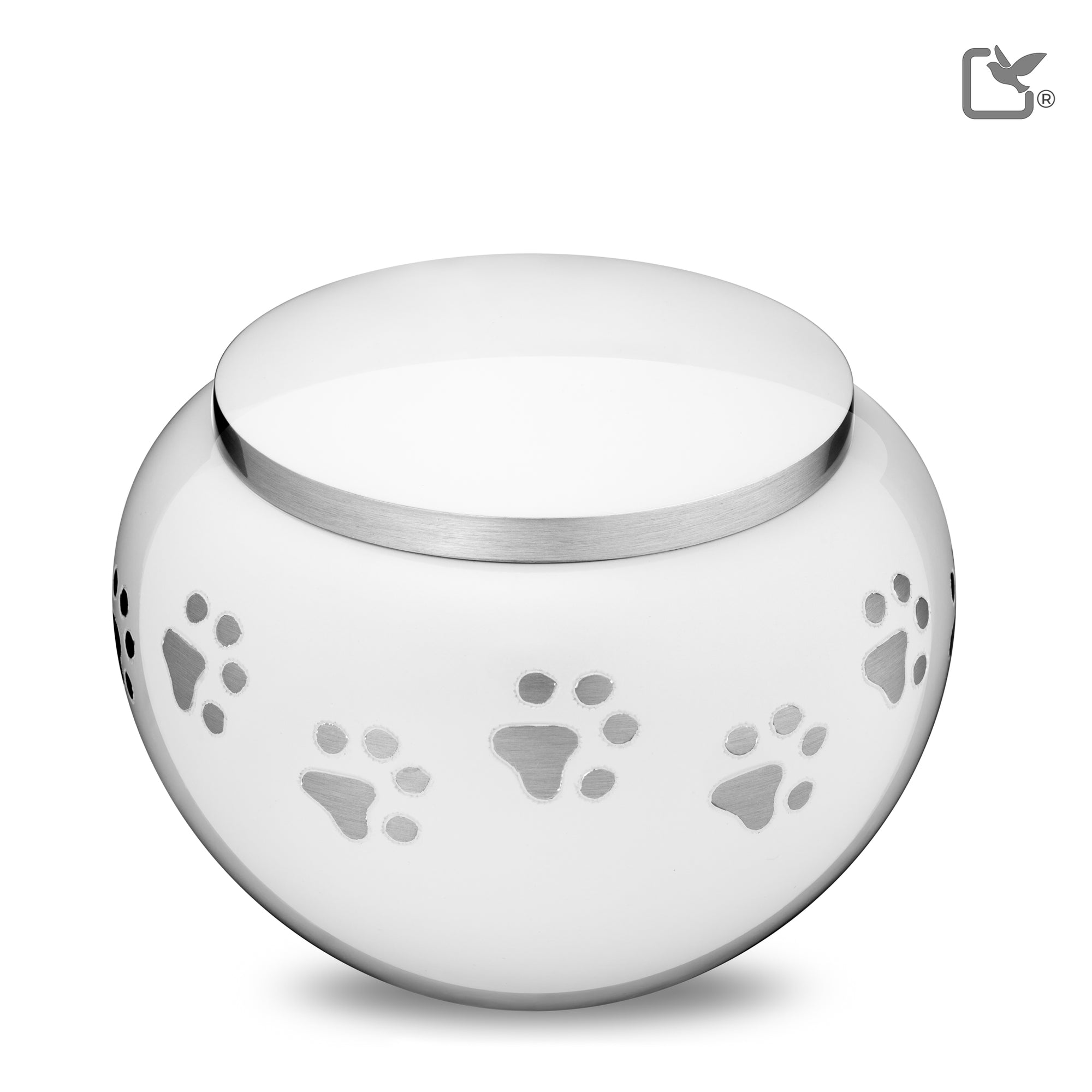 P272L   Classic Round Large Pet Urn White & Bru Pewter