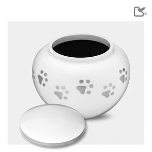 P272L   Classic Round Large Pet Urn White & Bru Pewter