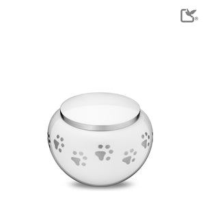 P272S   Classic Round Small Pet Urn White & Bru Pewter