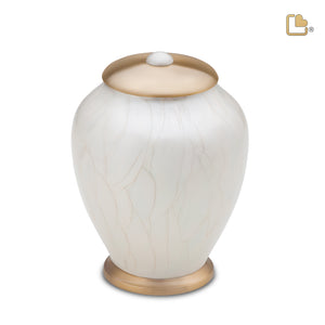 P522L   Simplicity Large Pet Urn Pearl White & Bru Gold