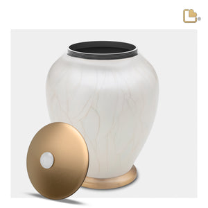 P522L   Simplicity Large Pet Urn Pearl White & Bru Gold