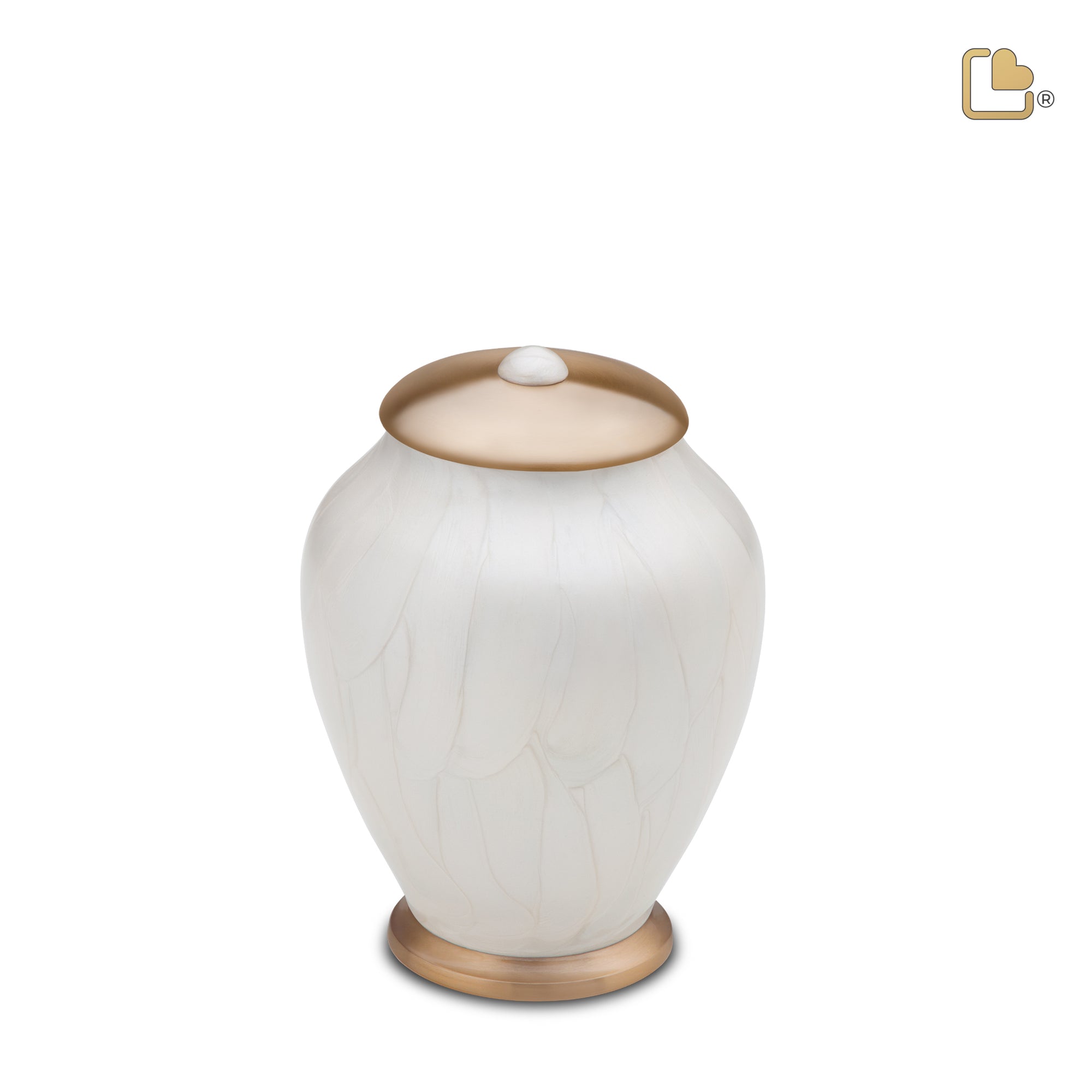 P522M   Simplicity Medium Pet Urn Pearl White & Bru Gold