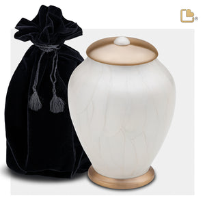 P522M   Simplicity Medium Pet Urn Pearl White & Bru Gold