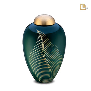 P540L   Elegant Leaf Large Pet Urn Green & Bru Gold