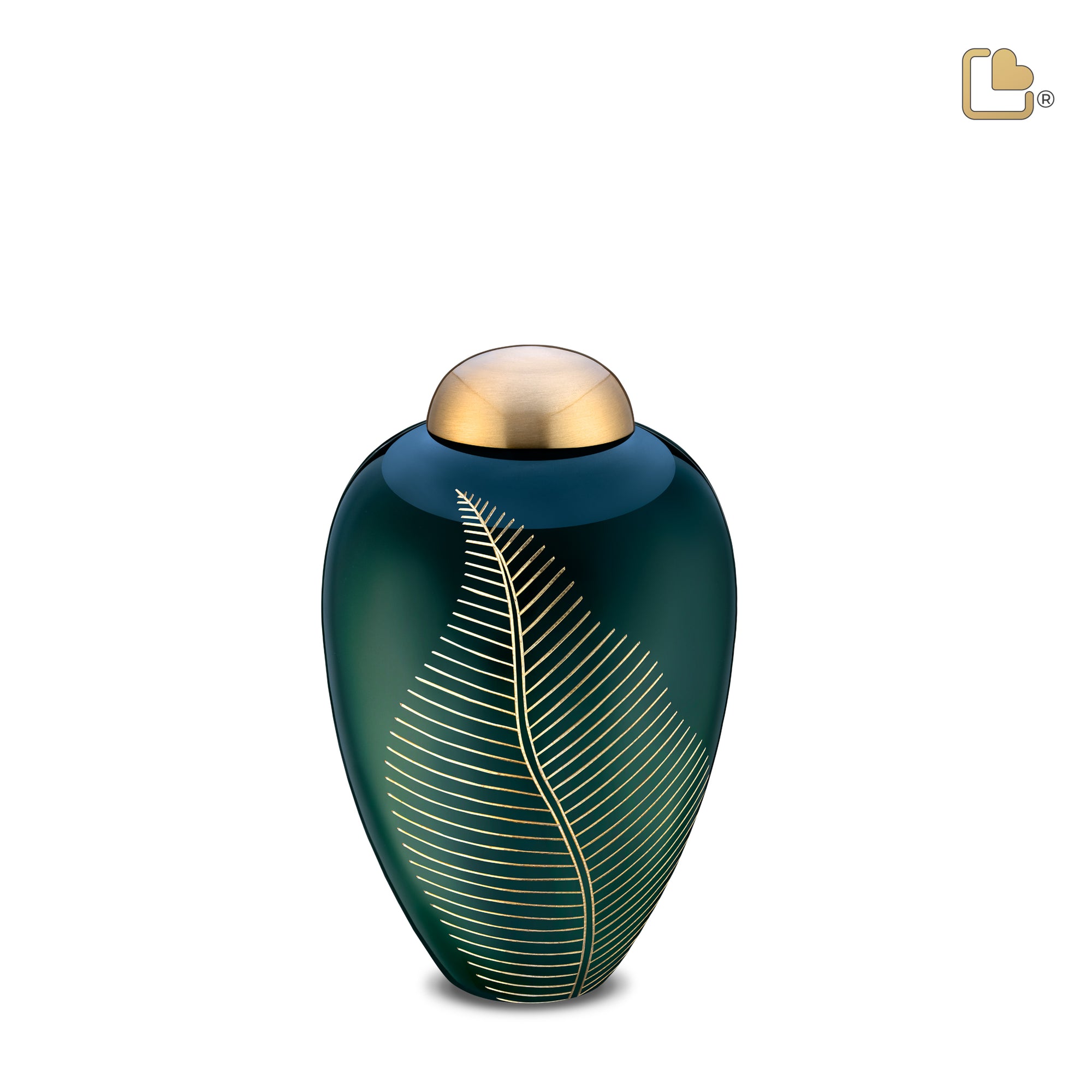 P540M   Elegant Leaf Medium Pet Urn Green & Bru Gold