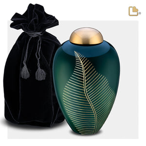 P540M   Elegant Leaf Medium Pet Urn Green & Bru Gold