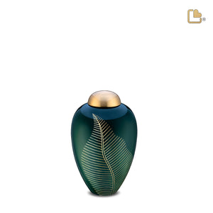 P540S   Elegant Leaf Small Pet Urn Green & Bru Gold