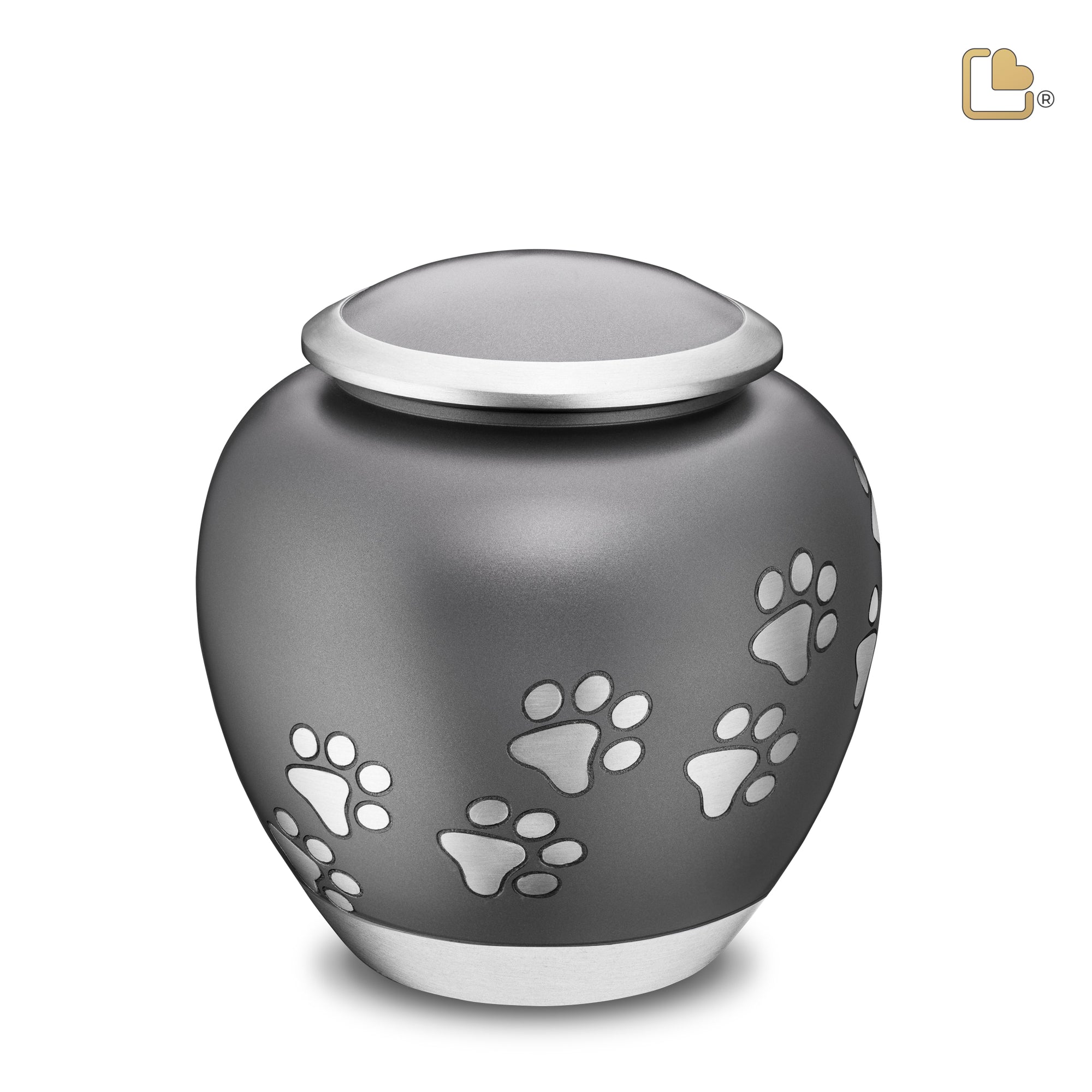 P550L   Shadow Large Pawprint Pet Urn French Grey & Bru Pewter