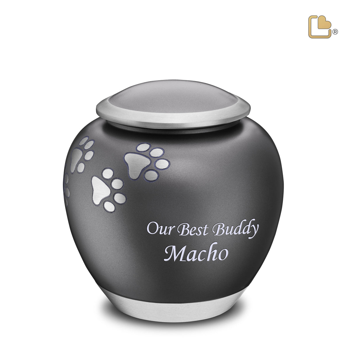 P550L   Shadow Large Pawprint Pet Urn French Grey & Bru Pewter