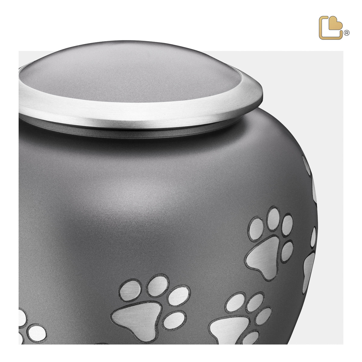 P550L   Shadow Large Pawprint Pet Urn French Grey & Bru Pewter