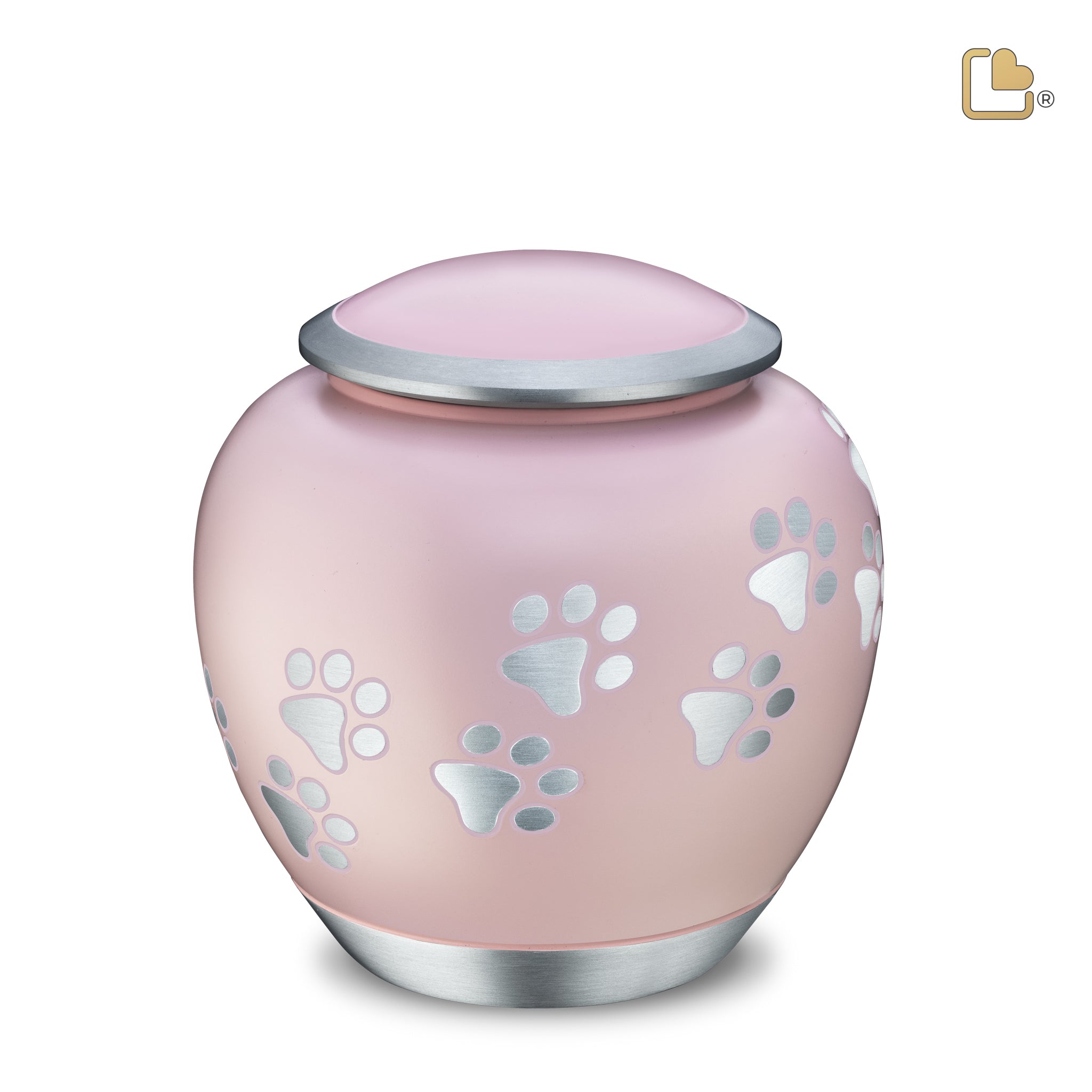 P552L Shadow Large Pawprint Pet Urn Pink Bru Pewter LoveUrns®US