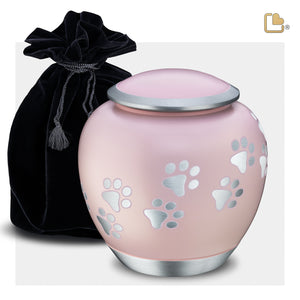 P552L   Shadow Large Pawprint Pet Urn Pink & Bru Pewter