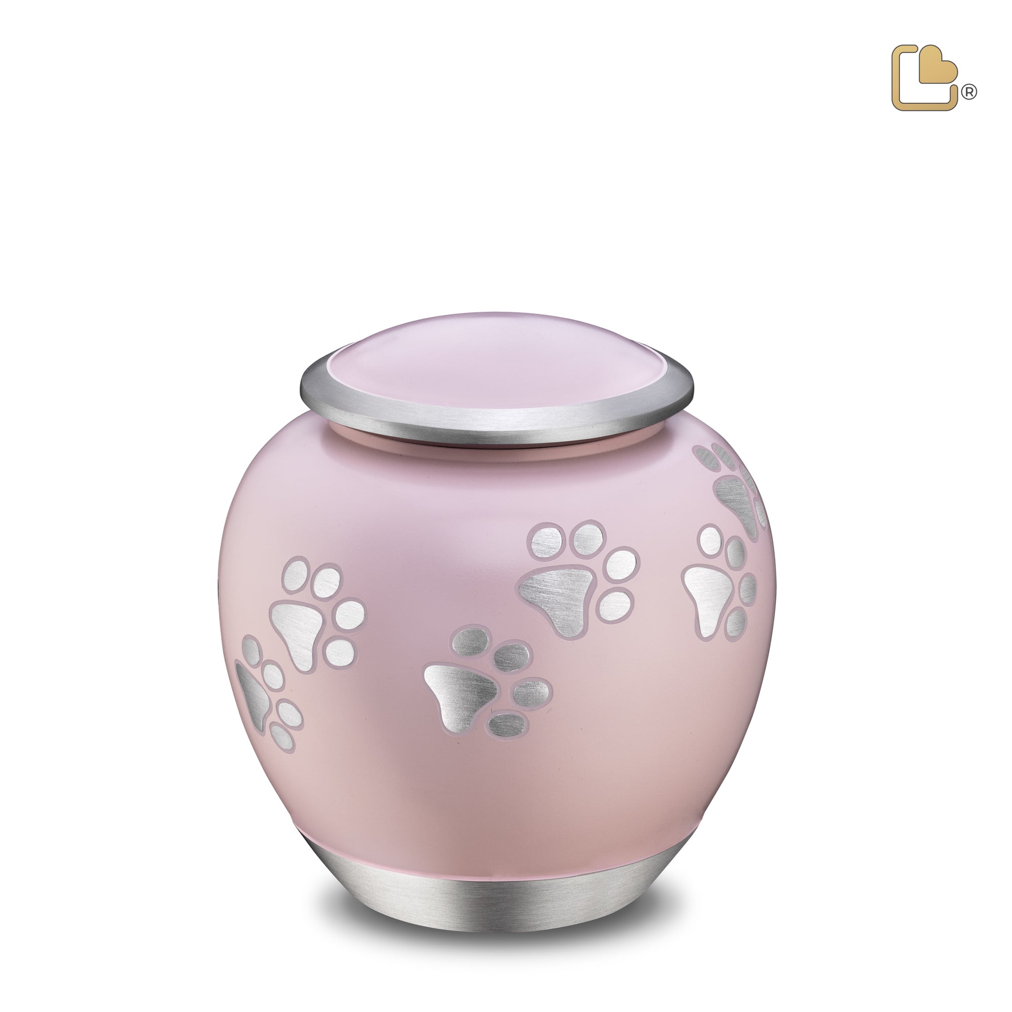 P552M   Shadow Medium Pawprint Pet Urn Pink & Bru Pewter