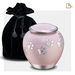 P552M   Shadow Medium Pawprint Pet Urn Pink & Bru Pewter