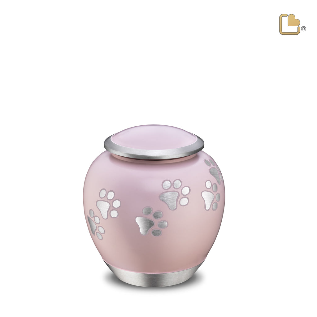 P552S Shadow Small Pawprint Pet Urn Pink & Bru Pewter - LoveUrns®US