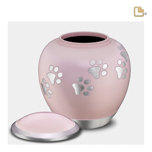 P552S   Shadow Small Pawprint Pet Urn Pink & Bru Pewter