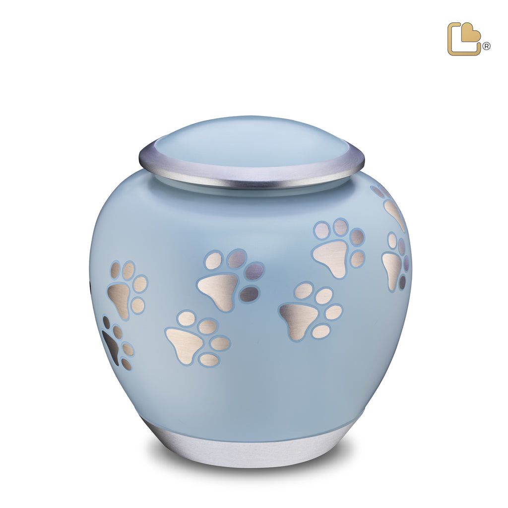 P553L Shadow Large Pawprint Pet Urn Blue & Bru Pewter - LoveUrns®US