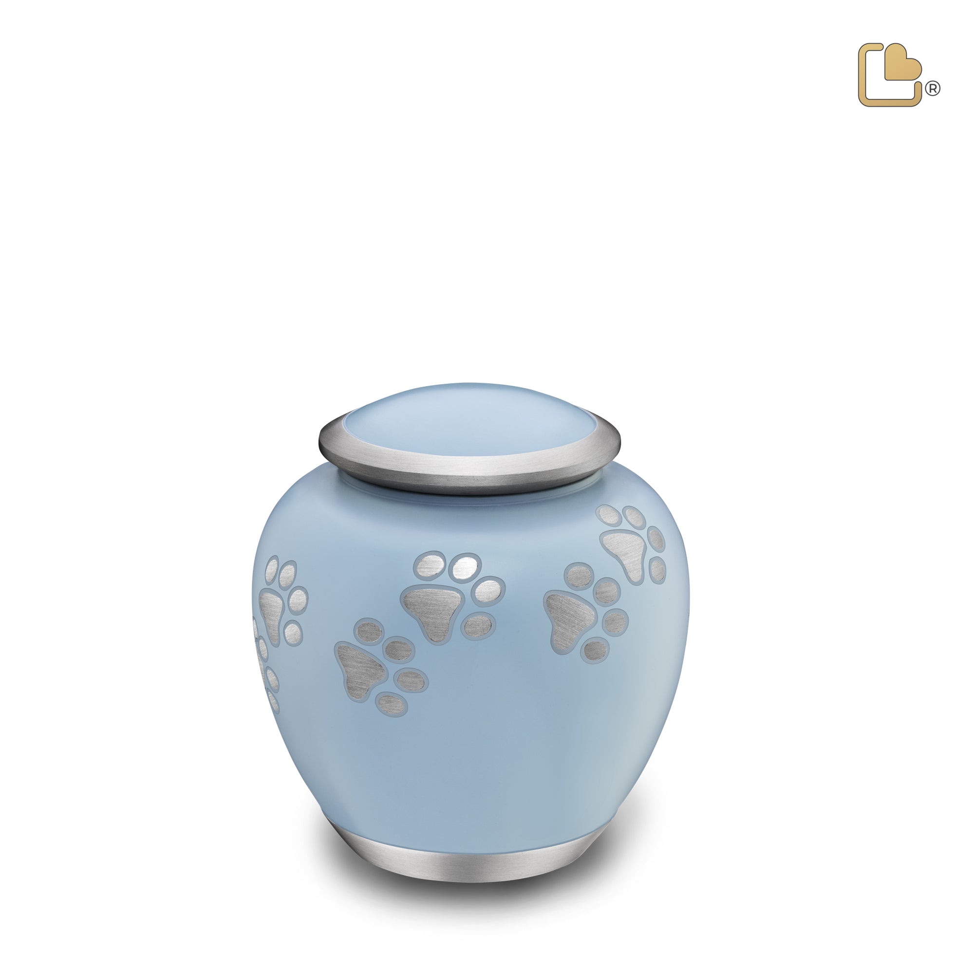 P553S   Shadow Small Pawprint Pet Urn Blue & Bru Pewter