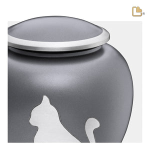 P554M   Shadow Medium Cat Pet Urn French Grey & Bru Pewter