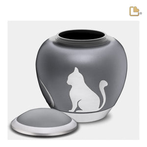 P554M   Shadow Medium Cat Pet Urn French Grey & Bru Pewter