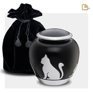 P555M   Shadow Medium Cat Pet Urn Black & Bru Pewter