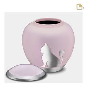 P556M   Shadow Medium Cat Pet Urn Pink & Bru Pewter