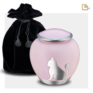 P556M   Shadow Medium Cat Pet Urn Pink & Bru Pewter